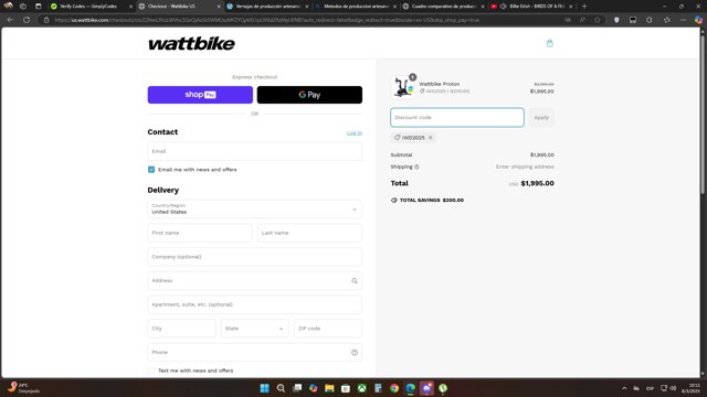 Wattbike checkout page showing Wattbike discount code box | Screenshot taken by SimplyCodes community member on Mar 8, 2025