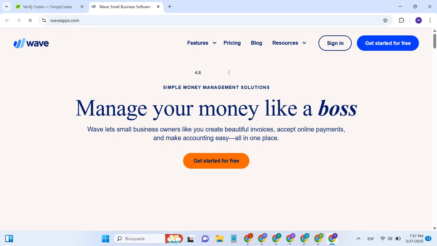 Wave Financial coupon code screenshot showing code SAVE15 applied at Wave Financial checkout page. Uploaded by SimplyCodes community member CashCaptain2333 on Mar 28, 2025