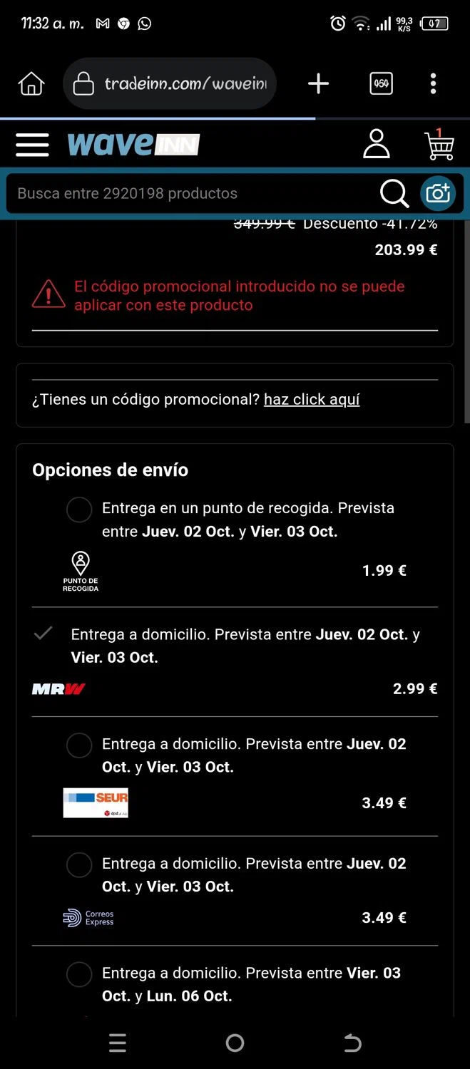 WaveINN promo code screenshot showing code WWCAS10 applied at WaveINN checkout page. Uploaded by SimplyCodes community member Pipina11 on Oct 1, 2025