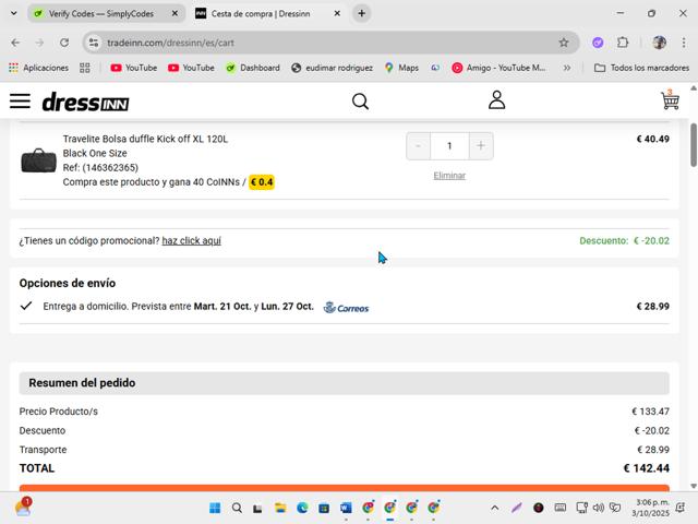 WaveINN checkout page showing WaveINN promo code box | Screenshot taken by SimplyCodes community member on Oct 3, 2025