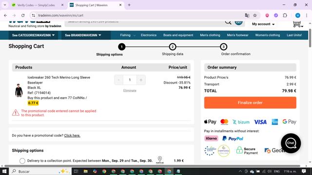 WaveINN checkout page showing WaveINN promo code box | Screenshot taken by SimplyCodes community member on Sep 26, 2025