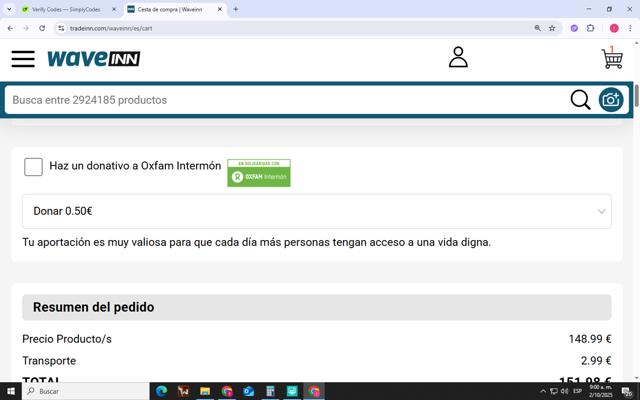 WaveINN checkout page showing WaveINN promo code box | Screenshot taken by SimplyCodes community member on Oct 2, 2025
