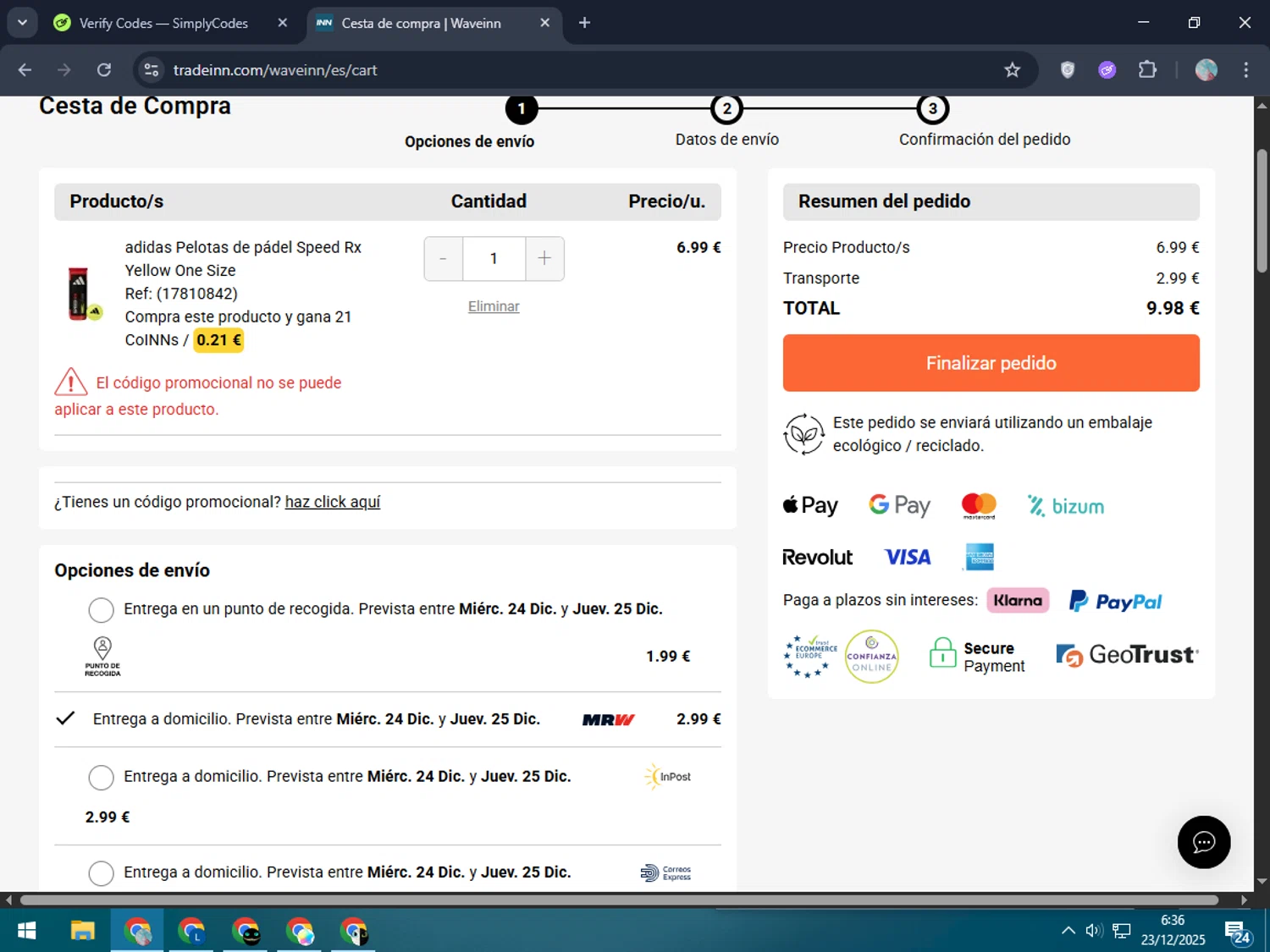 WaveINN promo code screenshot showing code MD15 applied at WaveINN checkout page. Uploaded by SimplyCodes community member LegendaryPro7106 on Dec 23, 2025