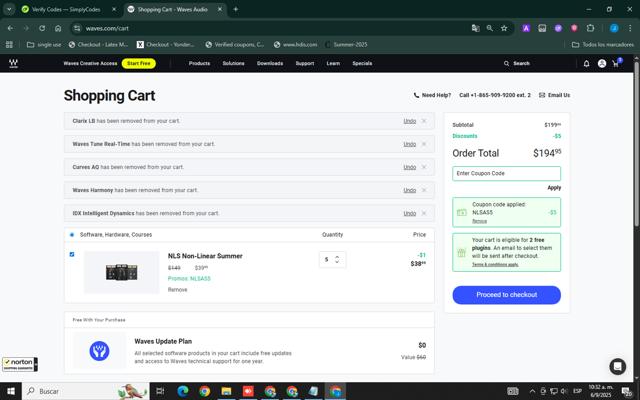 Waves Audio checkout page showing Waves Audio coupon code box | Screenshot taken by SimplyCodes community member on Sep 6, 2025