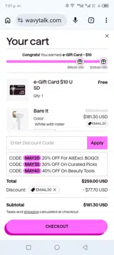 EMAIL30 coupon verification screenshot