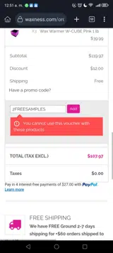 2FREESAMPLES coupon verification screenshot