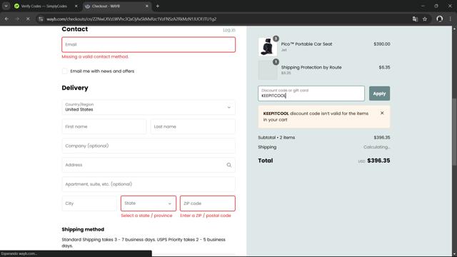 WAYB checkout page showing WAYB discount code box | Screenshot taken by SimplyCodes community member on Nov 6, 2024