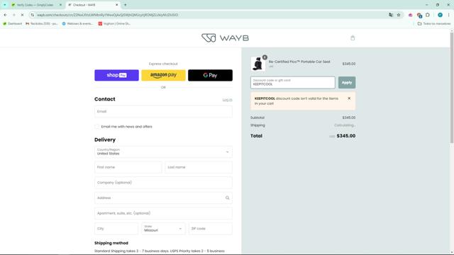 WAYB checkout page showing WAYB discount code box | Screenshot taken by SimplyCodes community member on Oct 9, 2024