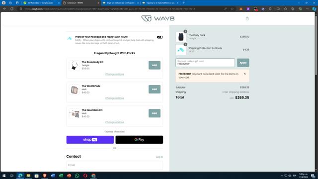 WAYB checkout page showing WAYB discount code box | Screenshot taken by SimplyCodes community member on Aug 11, 2024