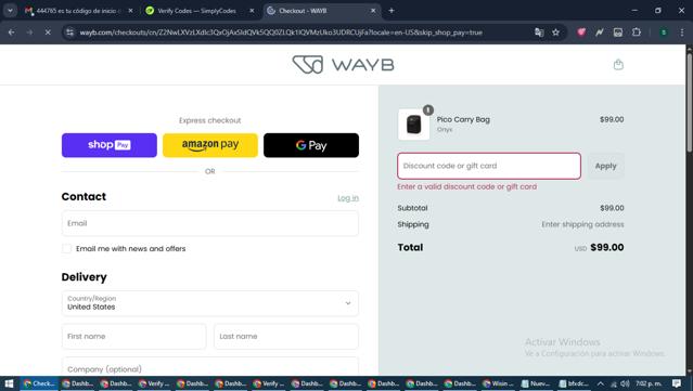 WAYB checkout page showing WAYB discount code box | Screenshot taken by SimplyCodes community member on Jun 1, 2025