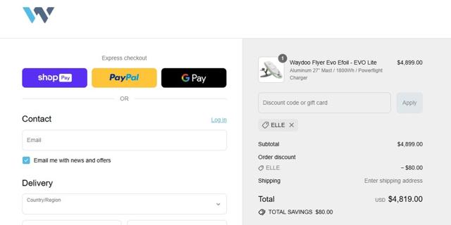 Waydoo.com checkout page showing Waydoo.com discount code box | Screenshot taken by SimplyCodes community member on Jul 24, 2025