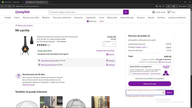 Wayfair Professional checkout page showing Wayfair Professional promo code box | Screenshot taken by SimplyCodes community member on Aug 12, 2025
