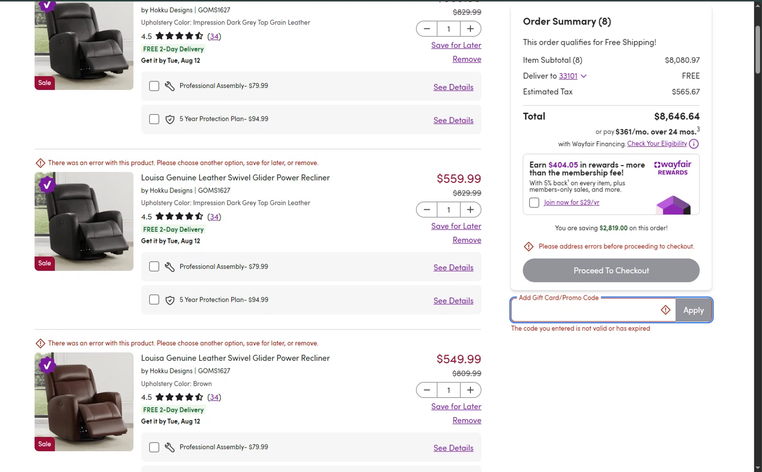 Verification screenshot for 15% Off Louisa Genuine Leather Swivel Glider Power Recliner at Wayfair Professional — 10mo ago