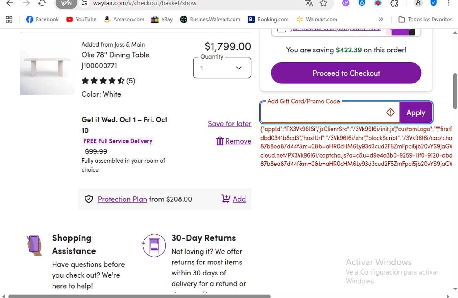 Wayfair Professional promo code screenshot showing code SPOOKY10 applied at Wayfair Professional checkout page. Uploaded by SimplyCodes community member FrancyB on Sep 15, 2025