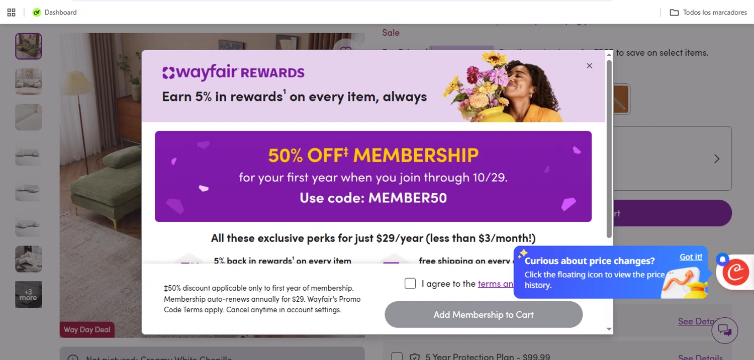Verification screenshot for 50% Off Select Items at Wayfair Professional — 7mo ago