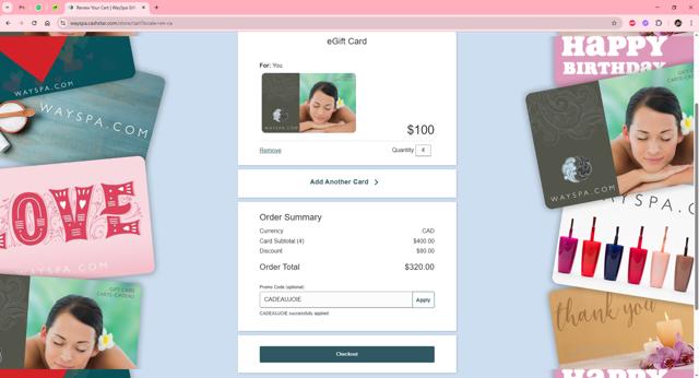 WaySpa.com checkout page showing WaySpa.com promo code box | Screenshot taken by SimplyCodes community member on Jul 18, 2025