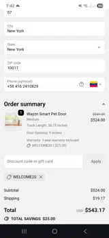 Welcome20 coupon verification screenshot