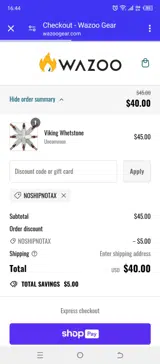 NOSHIPNOTAX coupon verification screenshot