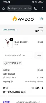Freedom15 coupon verification screenshot