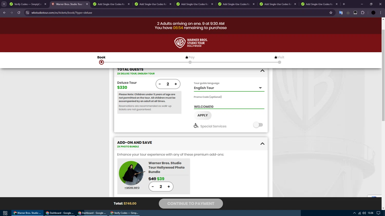 Warner Bros. Studio Tour Hollywood checkout page showing Warner Bros. Studio Tour Hollywood discount code box | Screenshot taken by SimplyCodes community member on Dec 22, 2024