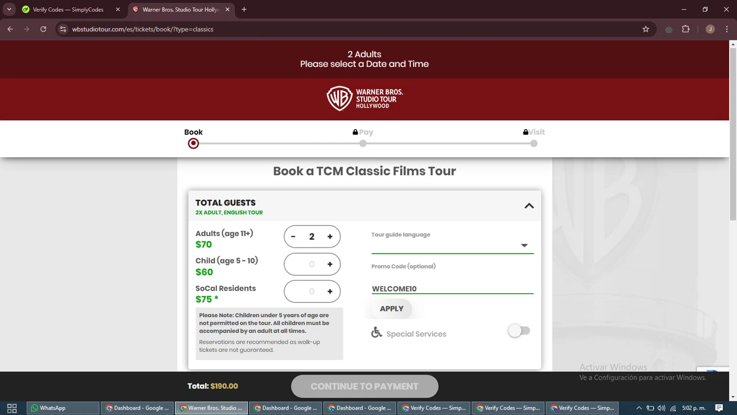 Warner Bros. Studio Tour Hollywood checkout page showing Warner Bros. Studio Tour Hollywood discount code box | Screenshot taken by SimplyCodes community member on Jan 11, 2025