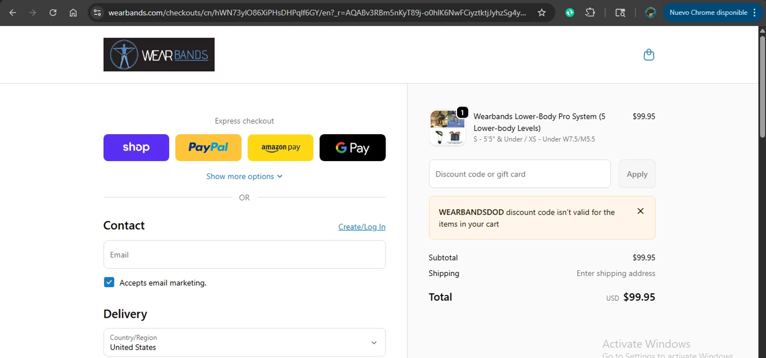 Wear Bands checkout page showing Wear Bands promo code box | Screenshot taken by SimplyCodes community member on Dec 31, 2025