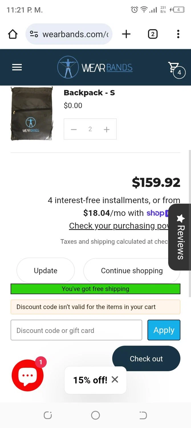 Wear Bands promo code screenshot showing code FJBLOG applied at Wear Bands checkout page. Uploaded by SimplyCodes community member CoinBoss7109 on Dec 14, 2025
