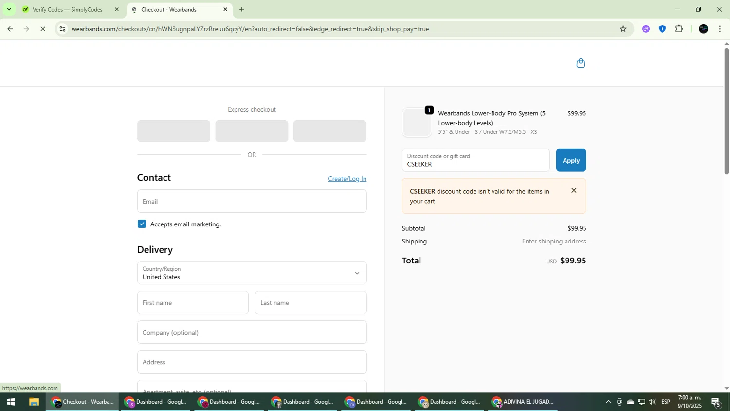 Wear Bands promo code screenshot showing code CSEEKER applied at Wear Bands checkout page. Uploaded by SimplyCodes community member CarmenVGR on Oct 9, 2025