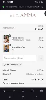 Ammaprime20 coupon verification screenshot