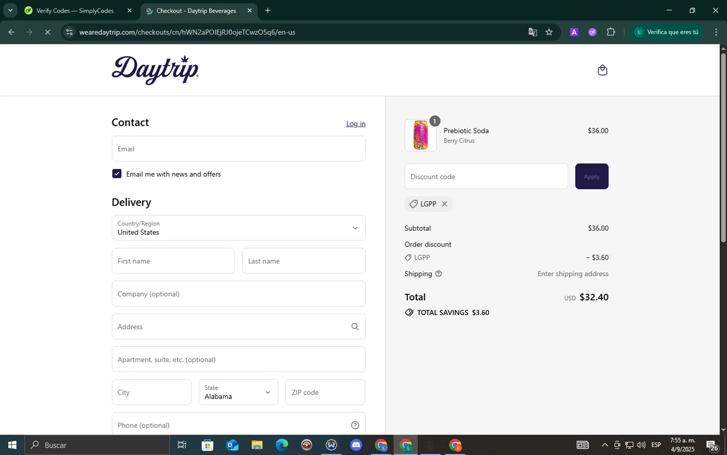 Daytrip promo code screenshot showing code LGPP applied at Daytrip checkout page. Uploaded by SimplyCodes community member ValueExpert7524 on Sep 4, 2025