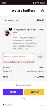 KNIT25 coupon verification screenshot