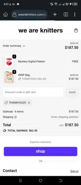 THANKYOU25 coupon verification screenshot