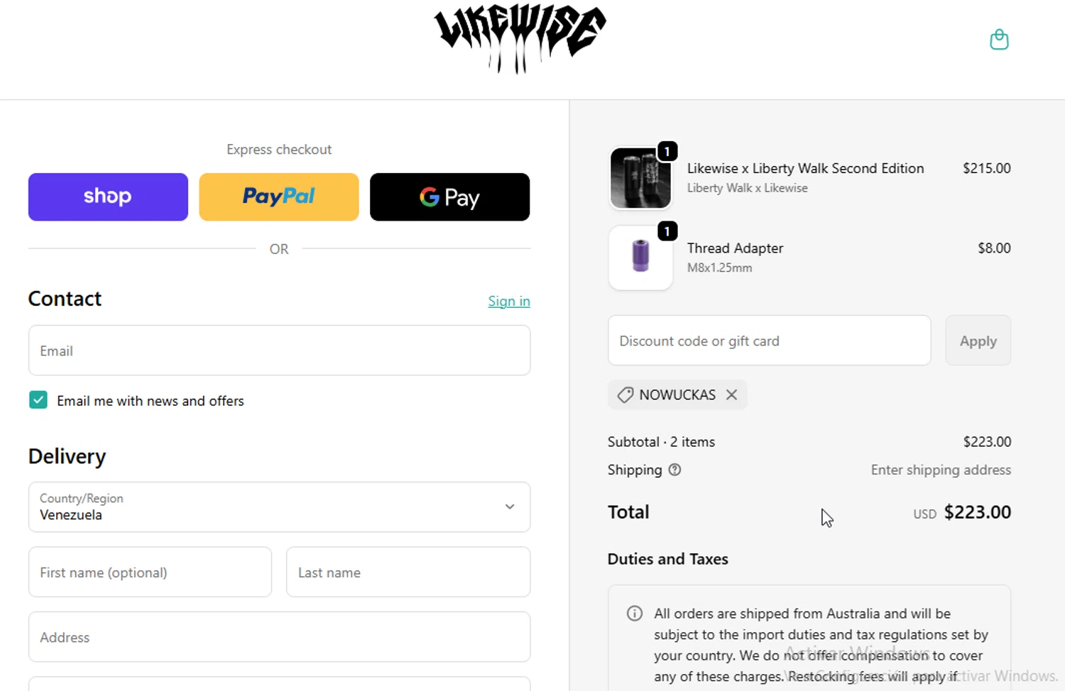 We Are Likewise promo code screenshot showing code NOWUCKAS applied at We Are Likewise checkout page. Uploaded by SimplyCodes community member ligthYA on Feb 15, 2026