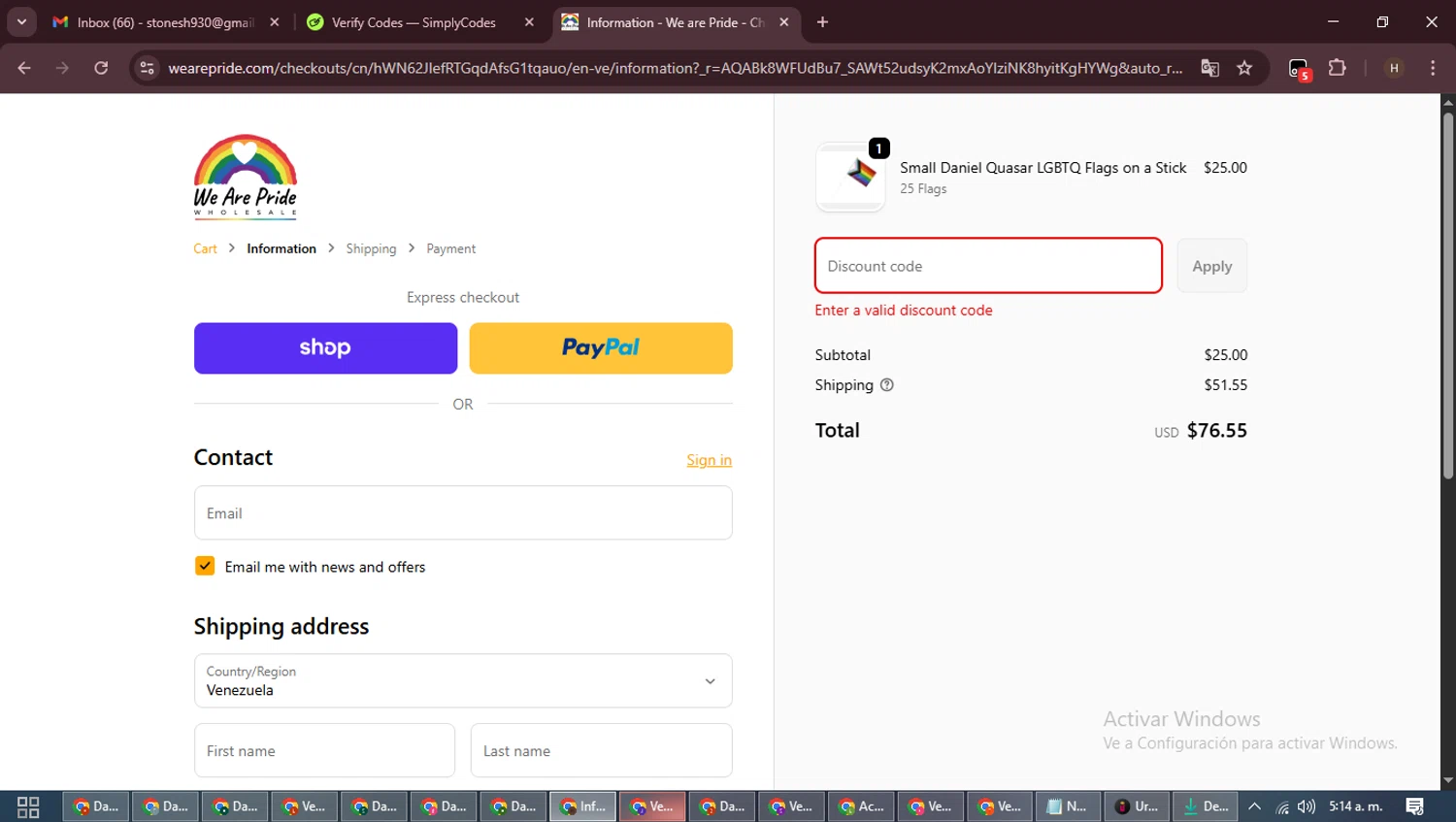 We Are Pride promo code screenshot showing code BLACK applied at We Are Pride checkout page. Uploaded by SimplyCodes community member VictoriousPioneer8823 on Dec 4, 2025