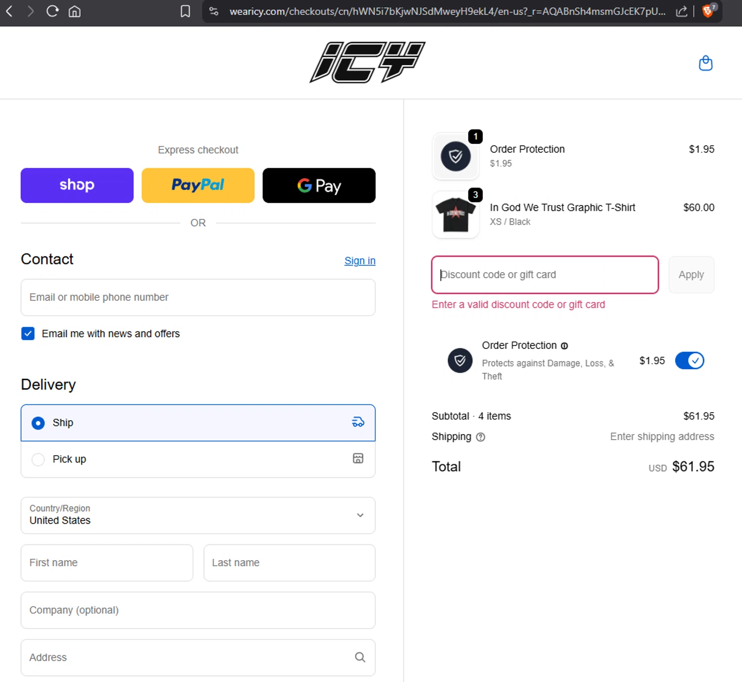 Icy promo code screenshot showing code ICYWELCOME applied at Icy checkout page. Uploaded by SimplyCodes community member Jmhernand1 on Nov 25, 2025