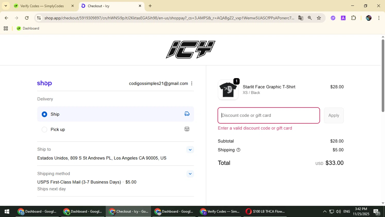Icy promo code screenshot showing code ICYWELCOME applied at Icy checkout page. Uploaded by SimplyCodes community member Typhlosion on Nov 25, 2025