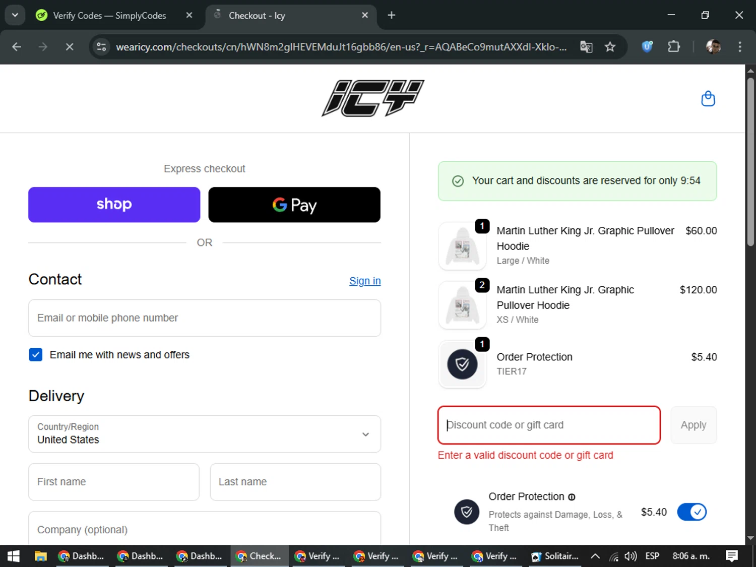 Icy promo code screenshot showing code TALHA65067 applied at Icy checkout page. Uploaded by SimplyCodes community member DiscountSeeker682 on Feb 14, 2026
