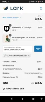 CLARICEINWANDERLAND coupon verification screenshot