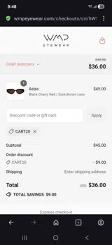 Cart20 coupon verification screenshot