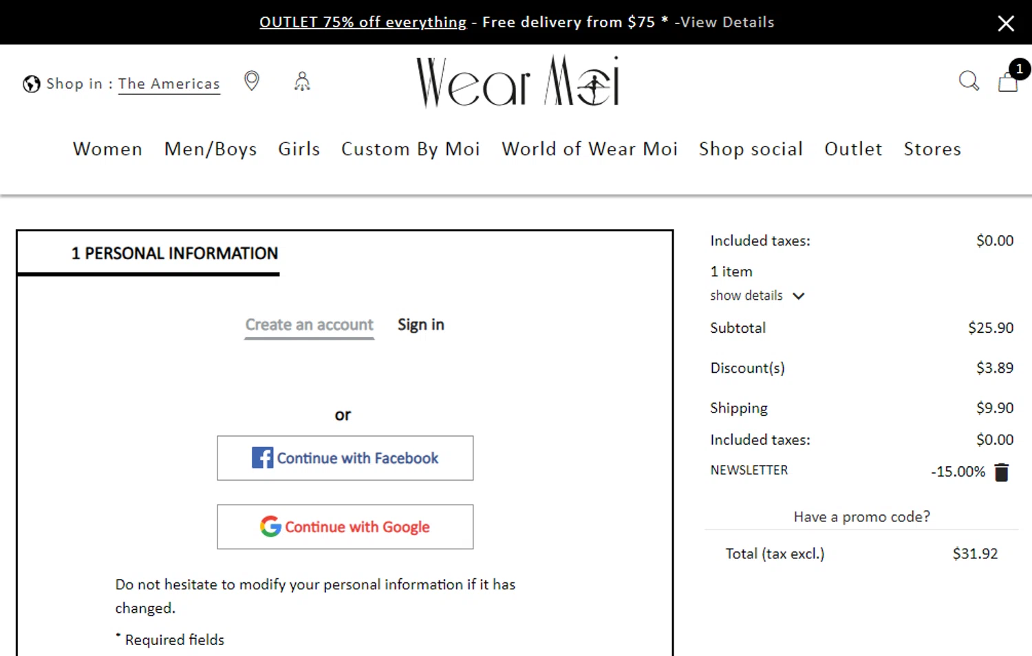 Wear Moi checkout page showing Wear Moi promo code box | Screenshot taken by SimplyCodes community member on Oct 9, 2024