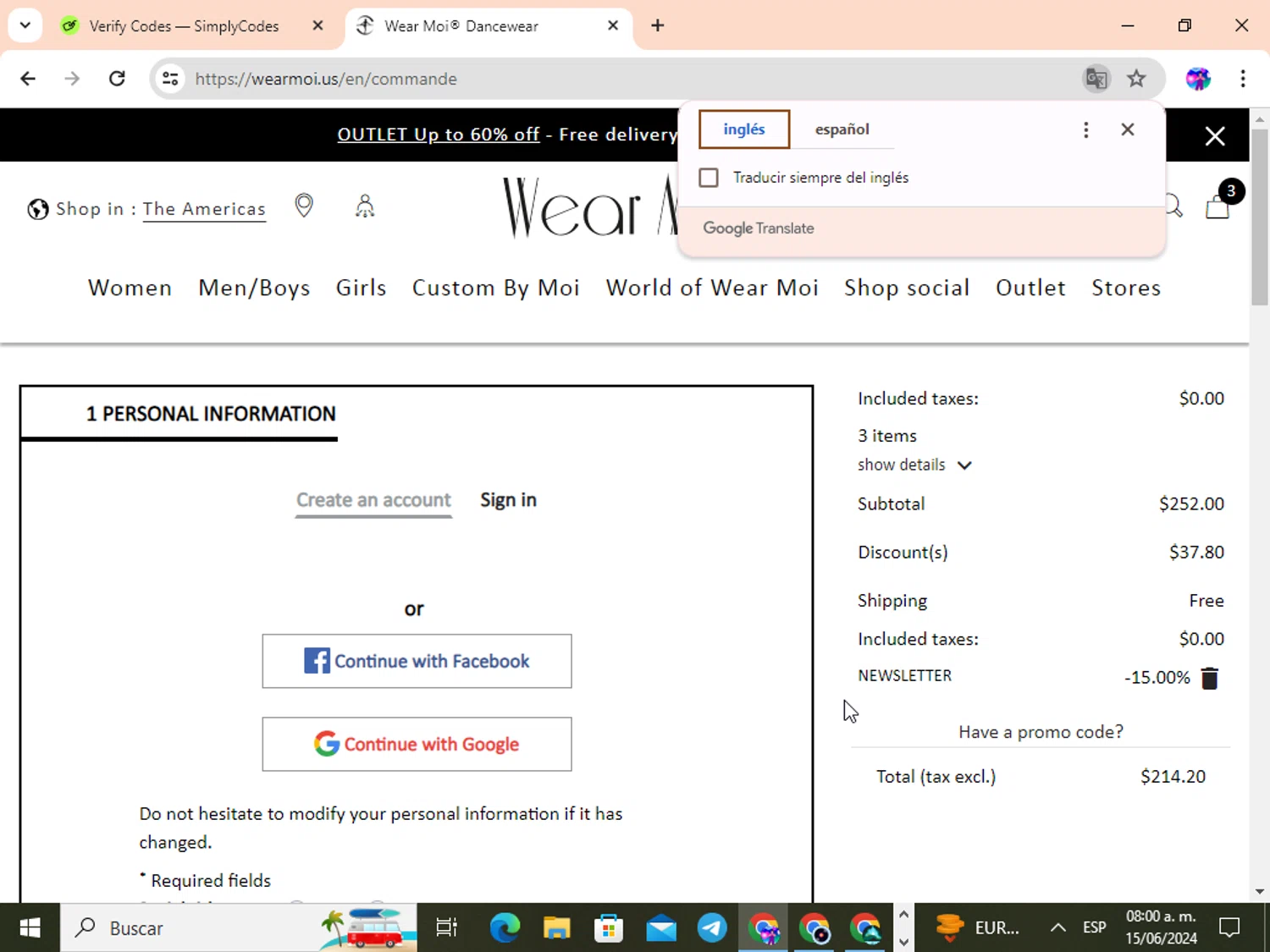 Wear Moi checkout page showing Wear Moi promo code box | Screenshot taken by SimplyCodes community member on Jun 15, 2024