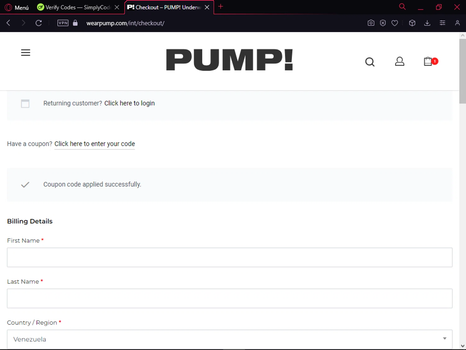 Pump checkout page showing Pump promo code box | Screenshot taken by SimplyCodes community member on Apr 3, 2024