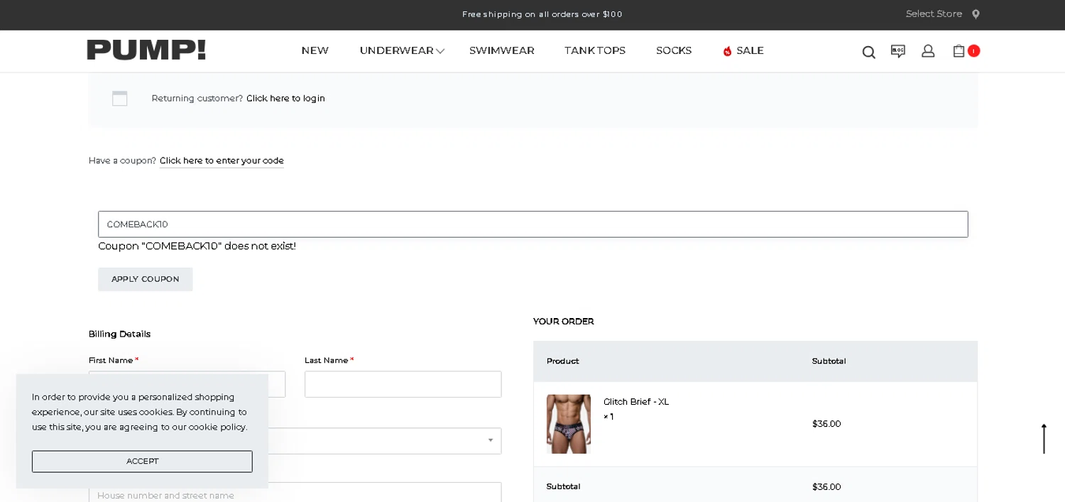 Pump promo code screenshot showing code COMEBACK10 applied at Pump checkout page. Uploaded by SimplyCodes community member xHRxUltrax on Jul 23, 2025