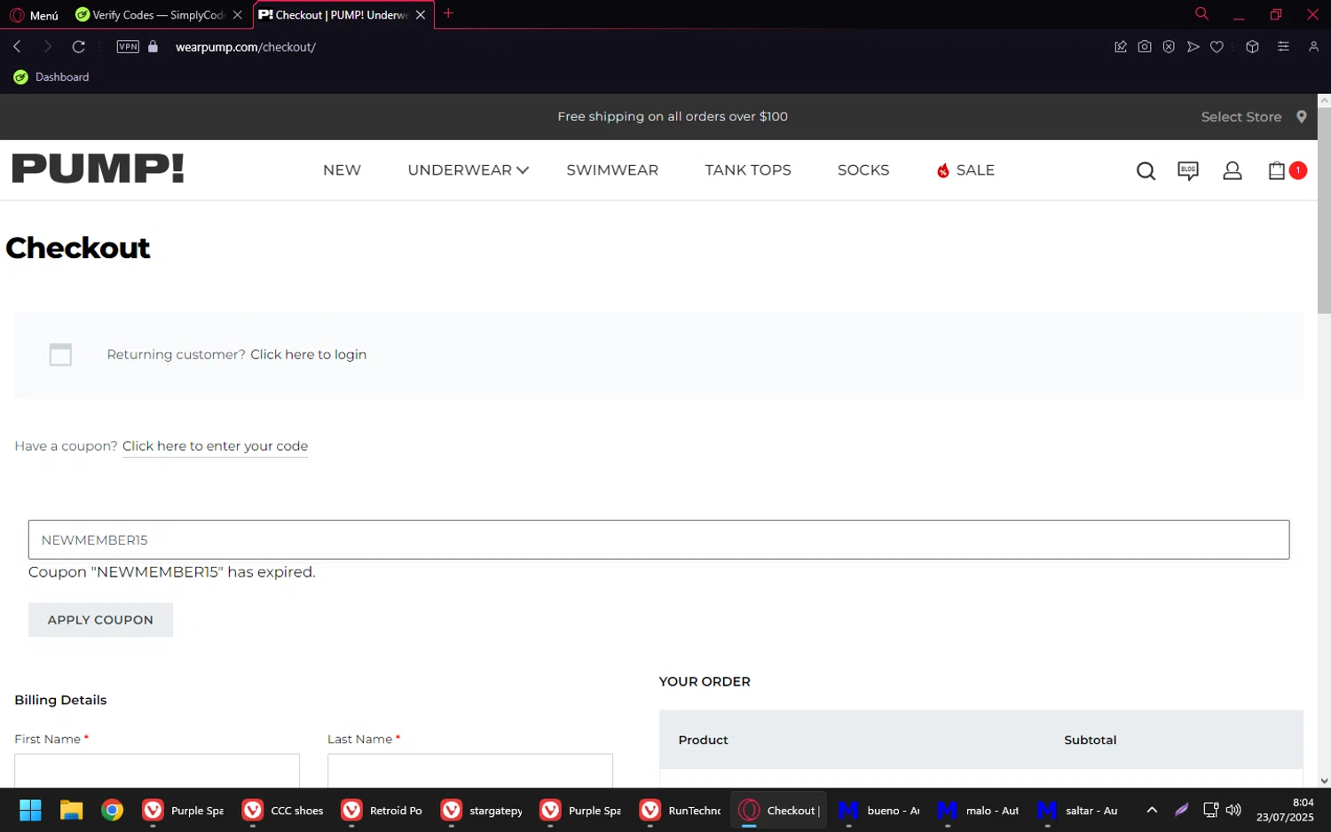 Pump promo code screenshot showing code NEWMEMBER15 applied at Pump checkout page. Uploaded by SimplyCodes community member Purureche_en_banda on Jul 23, 2025