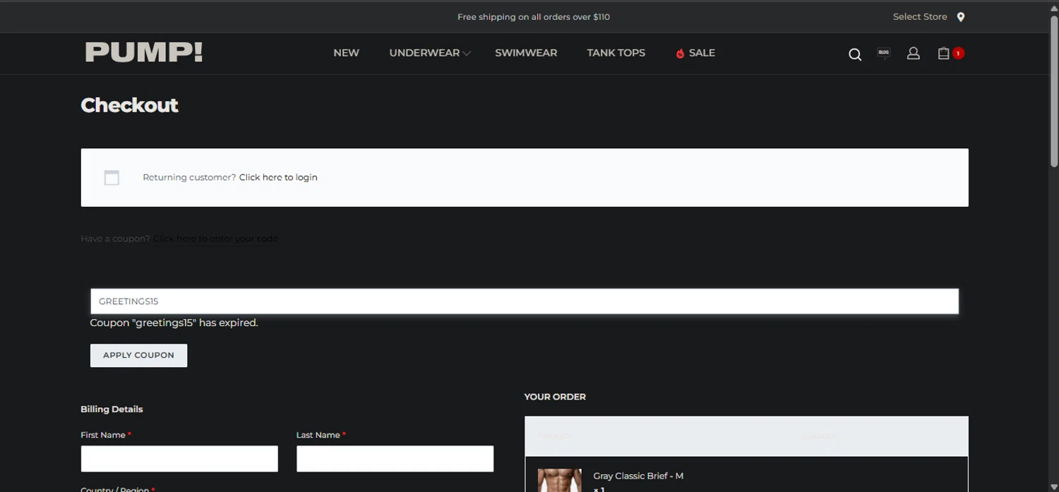 Pump promo code screenshot showing code GREETINGS15 applied at Pump checkout page. Uploaded by SimplyCodes community member Nicoletorres on Oct 12, 2025