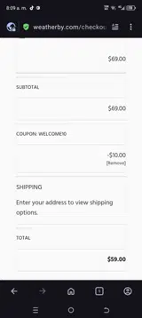 Weatherby coupon verification screenshot