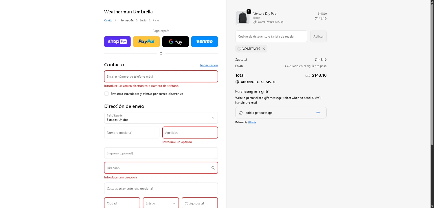 Weatherman promo code screenshot showing code WXMFPW10 applied at Weatherman checkout page. Uploaded by SimplyCodes community member VictoriousFinder4393 on Jan 12, 2026