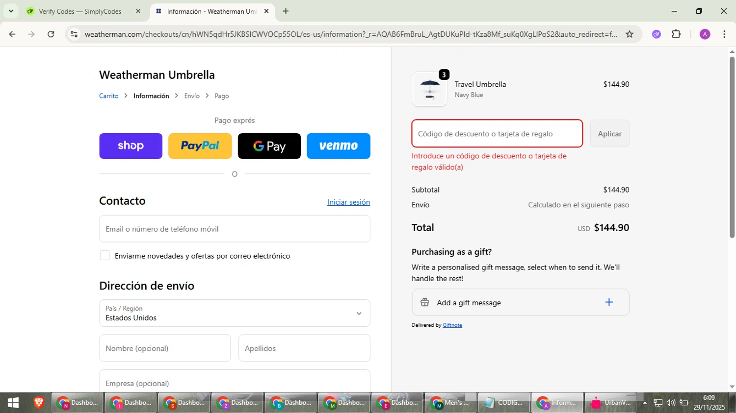 Weatherman promo code screenshot showing code WXMFPW10 applied at Weatherman checkout page. Uploaded by SimplyCodes community member cuieoseva on Nov 29, 2025