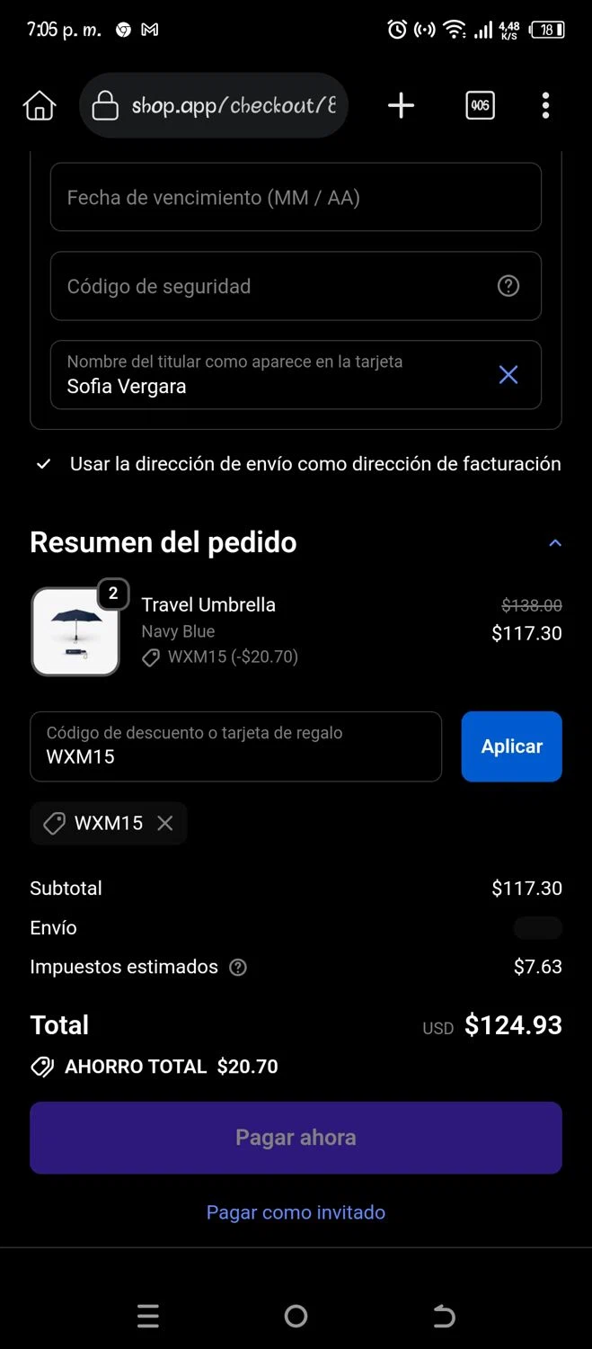 Weatherman promo code screenshot showing code WXM15 applied at Weatherman checkout page. Uploaded by SimplyCodes community member Pipina11 on Jan 7, 2026