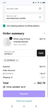 EXTRA10 coupon verification screenshot